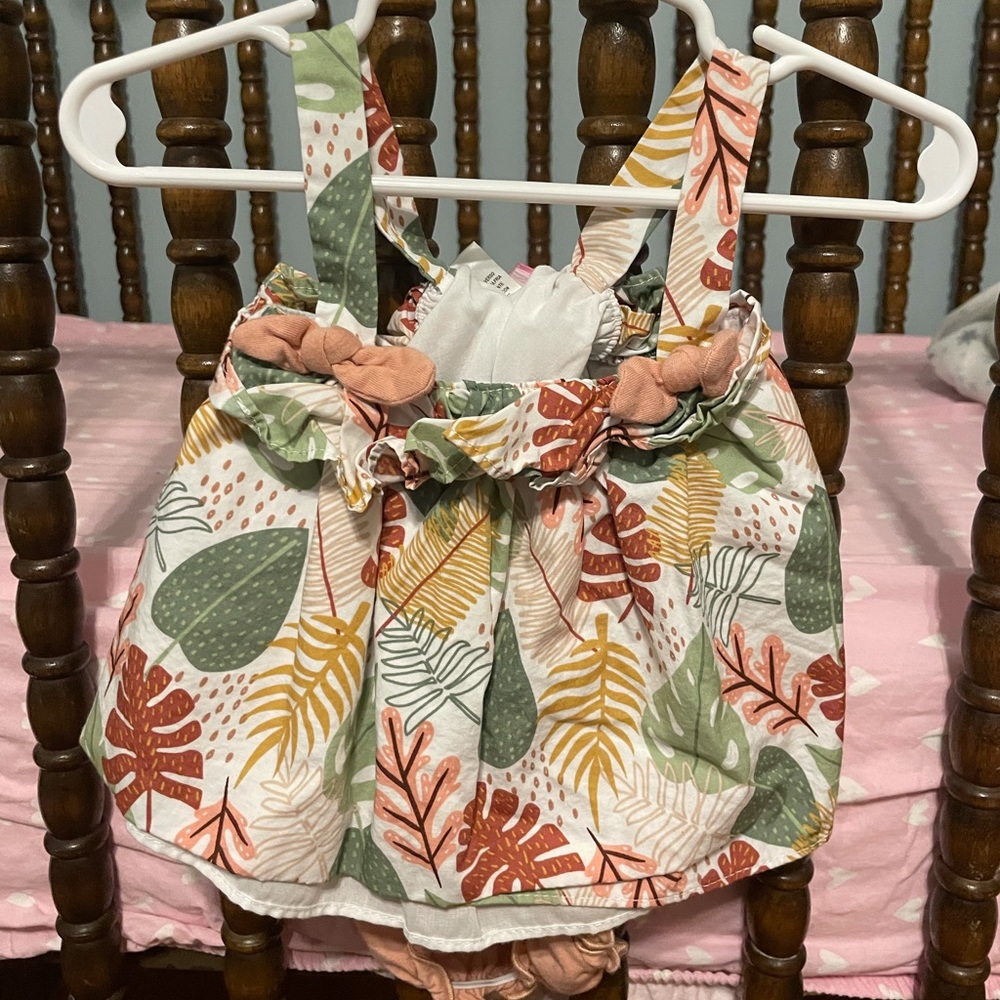 Leaf print outfit with matching bloomers.